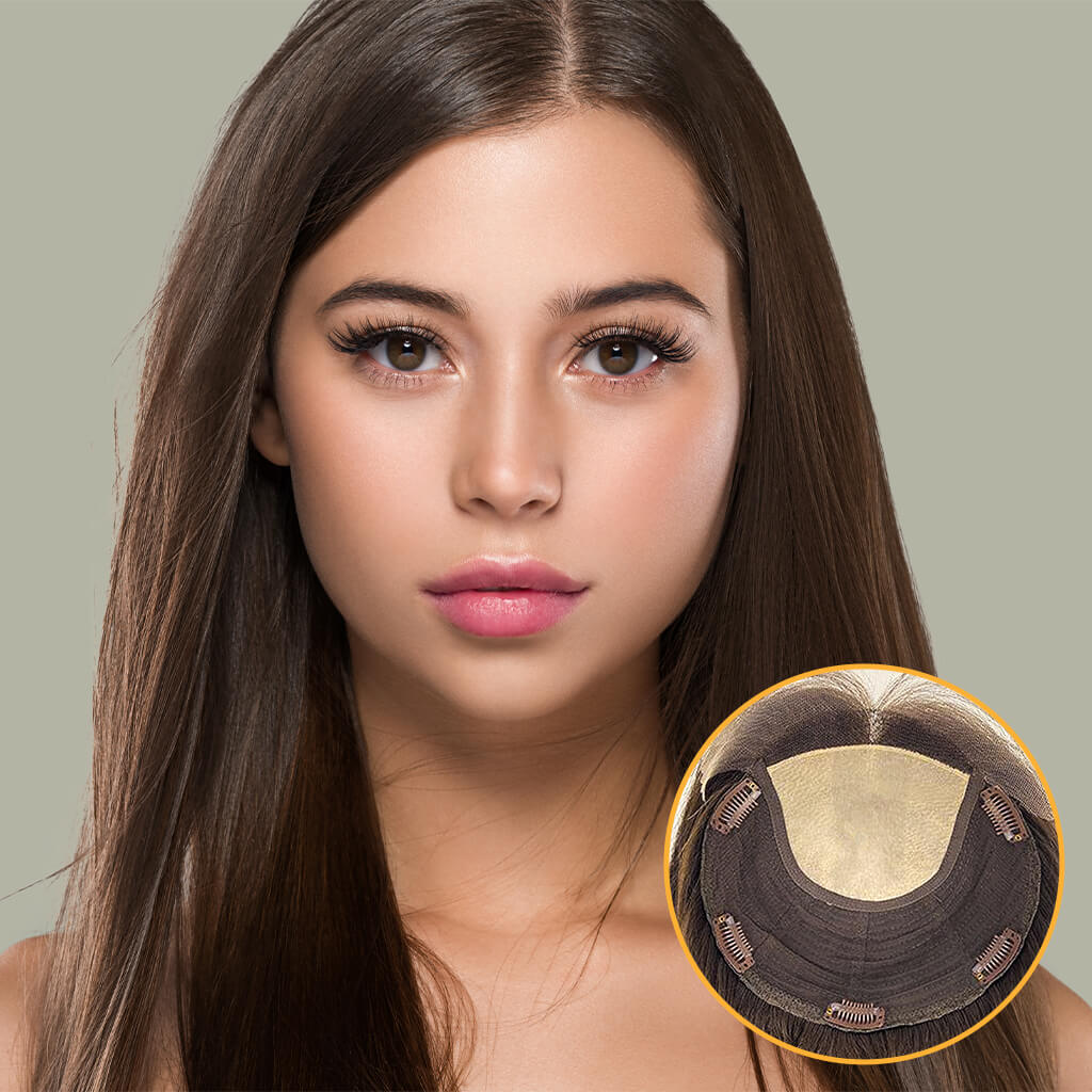 STWL : 8x8 Silk Top Black Hair Toppers With Wefts and Lace Front